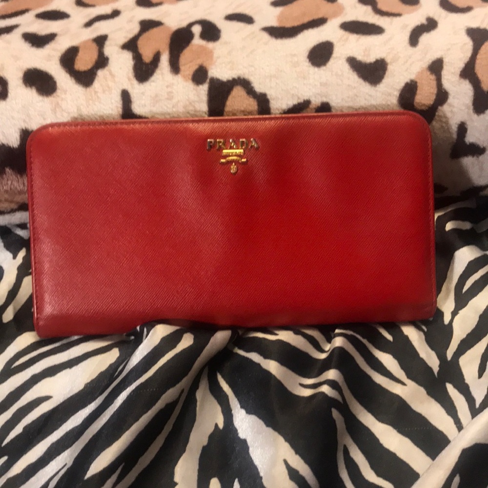 Prada long double zip wallet